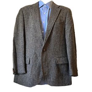 Stanley Blacker Tweed Wool Vintage Sport Coat Gray Check Fleck 42 44 USA